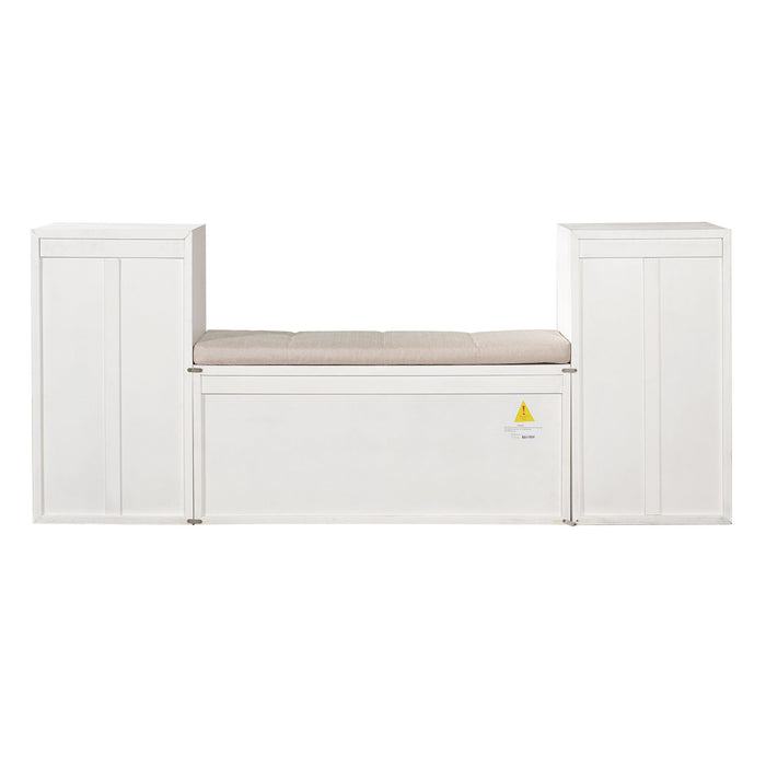 Entryway Storage Bench With Cushion, Drawers & Open Shelves