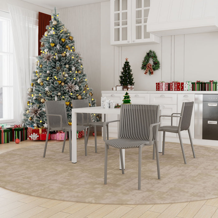 4 Modern Stackable Armchair Matched With Long Table