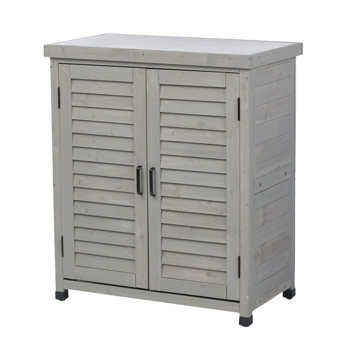 Potting Bench With Storage Cabinet And Metal Table Top For Outdoor