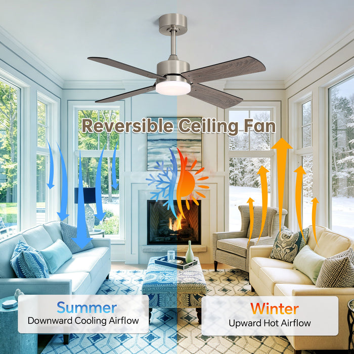 42" Ceiling Fan With Light And Memory Function, DC Reversible Motor, 4 Blades