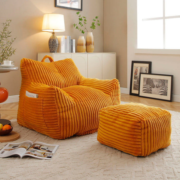 Giant Plush Bean Bag Chair With Armrests And Footstool