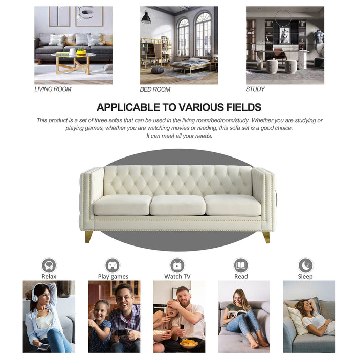 Upholstered Couch Sofa With Button Tufting For Living Room
