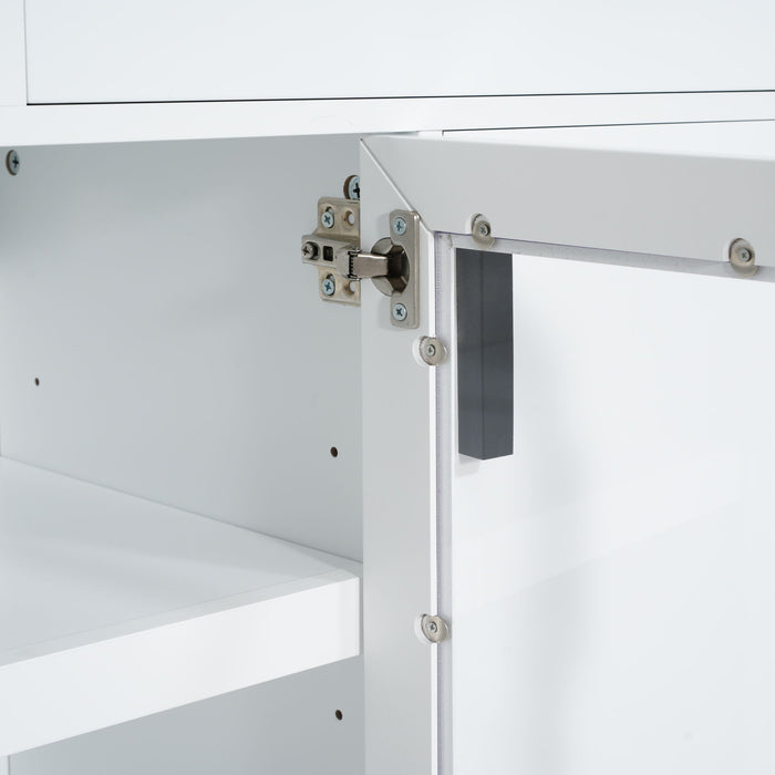 TV Console Stand, Glass Doors & Storage Drawers, Adjustable Shelves