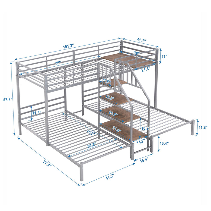 Metal Bunk Bed With Storage Shelves Staircase