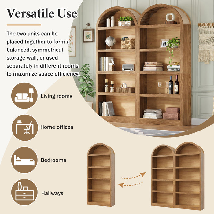 Freestanding Tall 5 Tier Display Bookcase For Living Room (Set of 2) - Brown