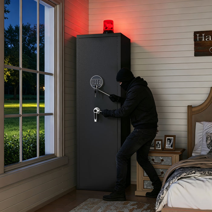 High Large Capacity Mechanical Gun Safe For Rifles & Handguns, Digital Password Lock, Built In Independent Lock Box, Adjustable Shelves - Black