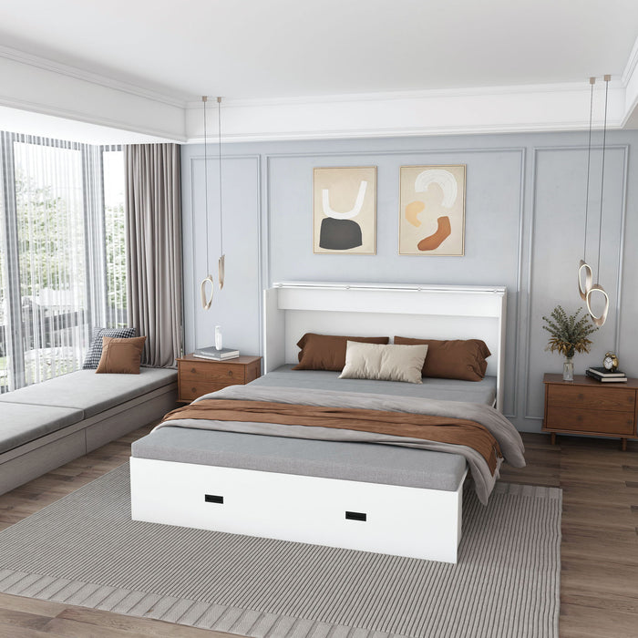 Murphy Bed With Storage Drawers And Charging Cabinet, Foldable Panels, Swivel Wheels