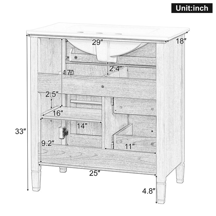 Bathroom Vanity With Sink, Flip Drawer & Adjustable Shelf - Natural