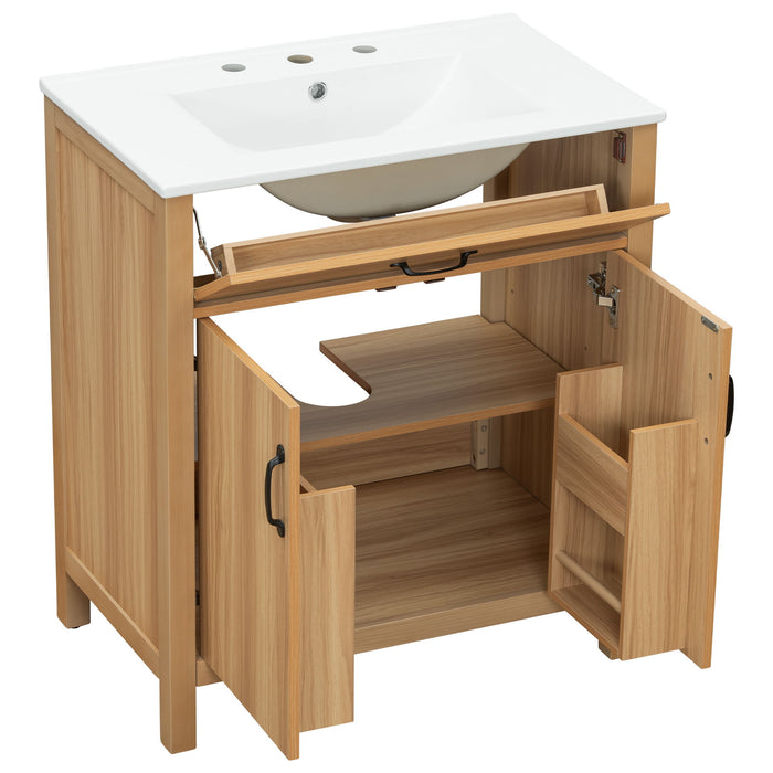 Bathroom Vanity With Flip Drawer, 2 Soft Close Doors, Adjustable Shelf And Ceramic Sink