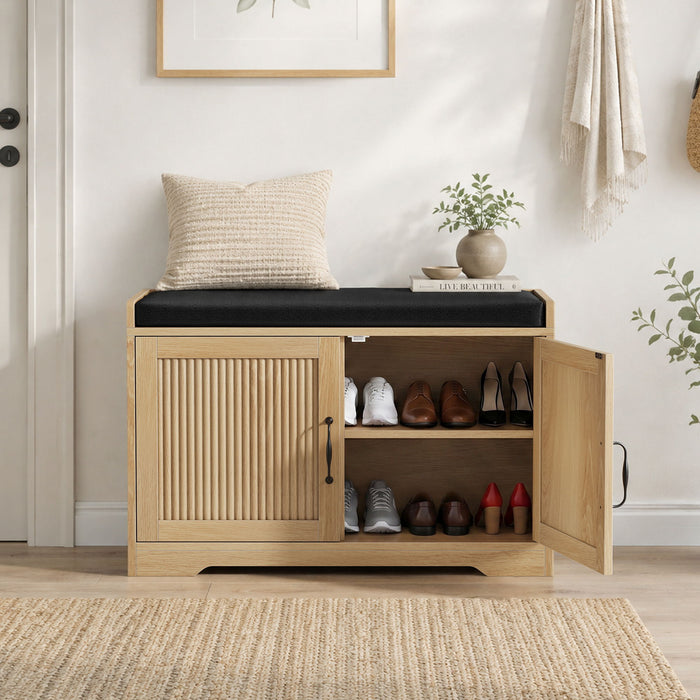 Entryway Shoe Bench With Double Doors