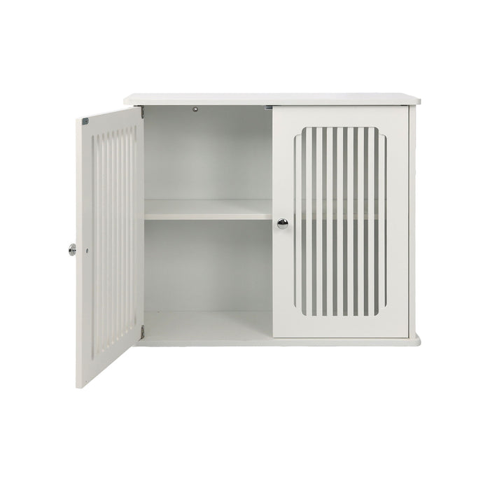 Louvered Double Door Wall Mounted Bathroom Cabinet - White