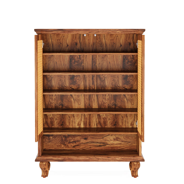 Shoe Cabinet With 5 Tier Freestanding Organizer, Ventilated Doors - Natural Wood