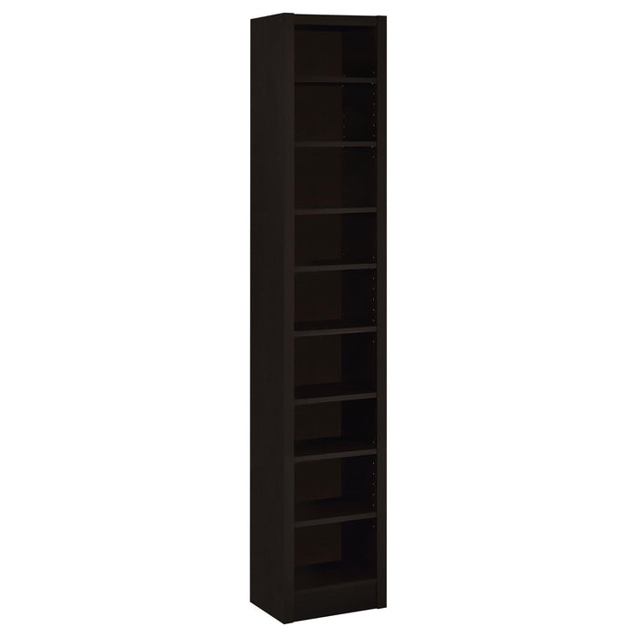 Rectangular Bookcase Tall Slim Storage With 9 Shelves - Brown