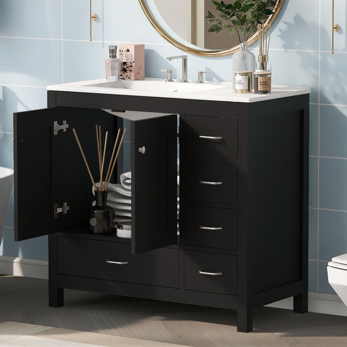 Bathroom Vanity With Ceramic Sink Combo, Abundant Storage Cabinet 2 Soft Close Doors And 5 Drawers