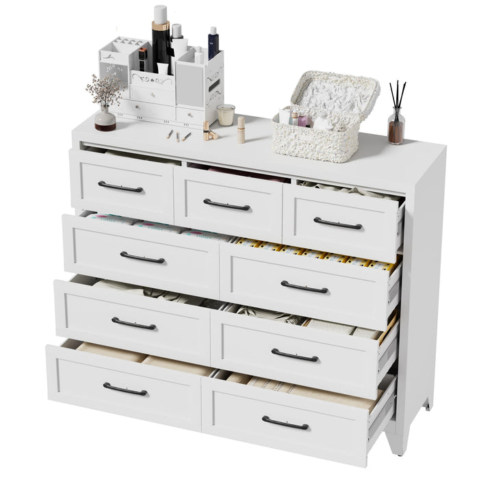 9-Drawer Tall Dresser With Smooth Gliding Drawers - White