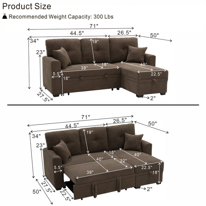 Sleeper Sectional With Pull Out Bed, Reversible Chaise