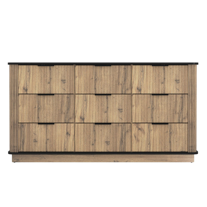 Modern 9 Drawer Cabinet With Metal Rounded Corners Multi Functional Storage - Black