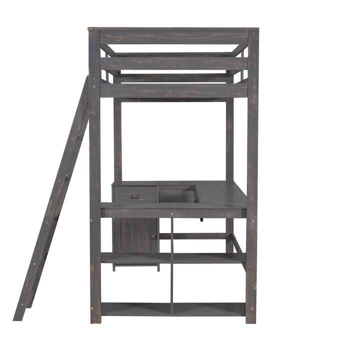 Loft Bed With U-Shaped Desk, Drawers, And Storage Shelves