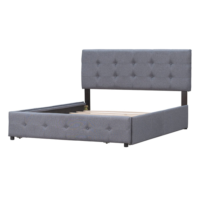 Upholstered Platform Bed With Classic Headboard And Drawers, No Box Spring Needed