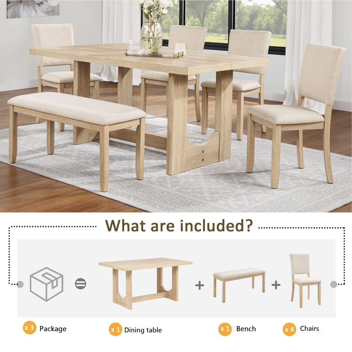6 Piece Rectangular Kitchen Table Set With Bench And 4 Upholstered Chairs For Kitchen - Light Oak