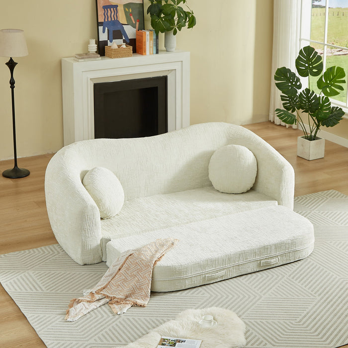 Curved Convertible Sofa, 2 In 1 Frameless Folding Sofa Bed With Pull Out Base And Deep Seat