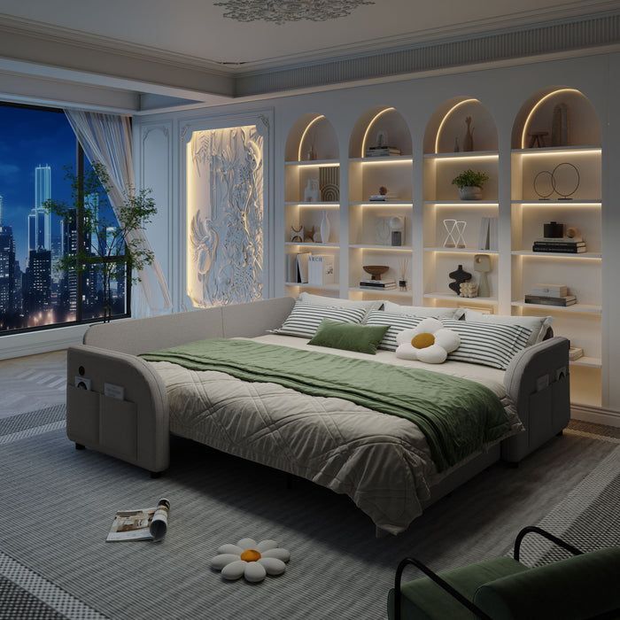 L-Shaped Couch With Pull-Out Bed, Oversize Convertible Sleeper Sofa With Side Pocket & USB Port