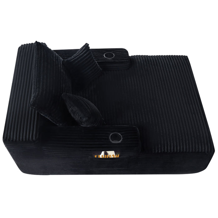 Convertible Chaise Lounge Chair & Wide Armrest & Throw Pillows - Black