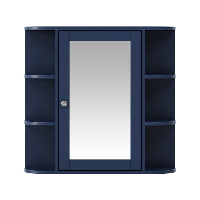 Bathroom Wall Storage Cabinet With Mirror And Adjustable Shelf, 6 Open Shelves