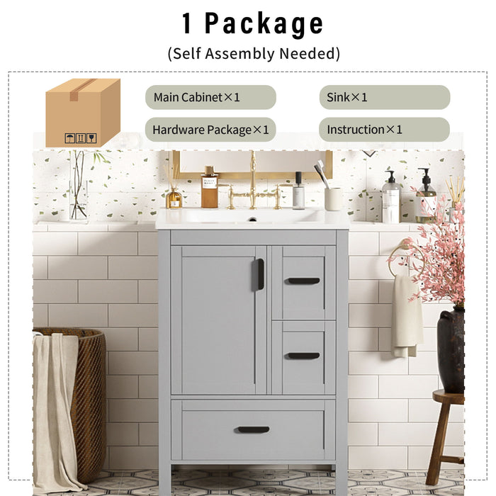 Bathroom Vanity With Sink, Soft Close Door, Double Layer Door Shelf And 3 Drawers - Gray