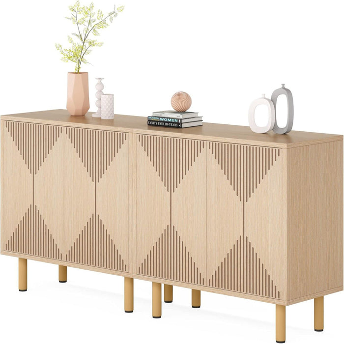 Sideboard Buffet Cabinet With Carved Doors - Yellow