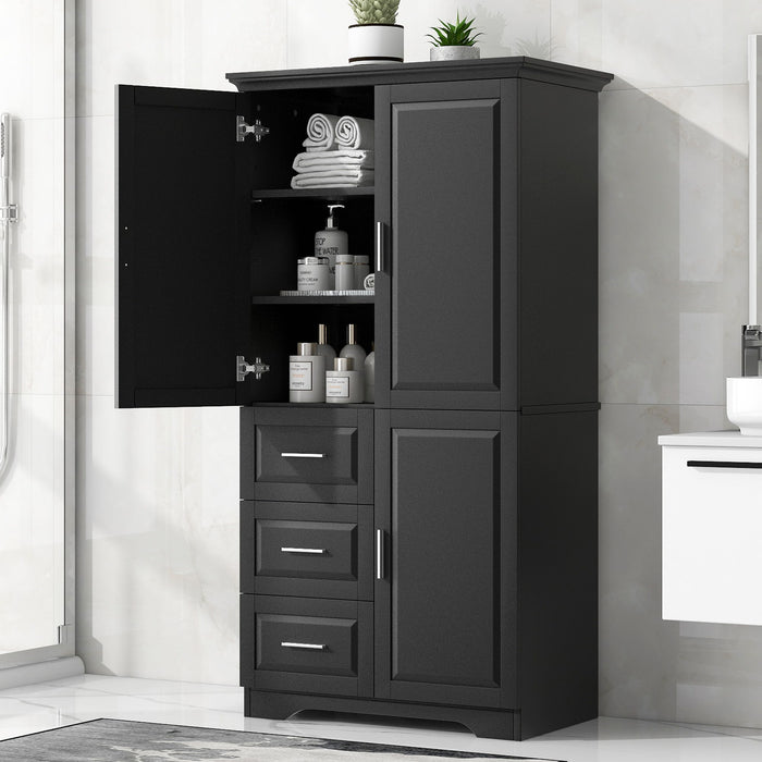 Tall Wide Storage Cabinet With Doors, 3 Drawers