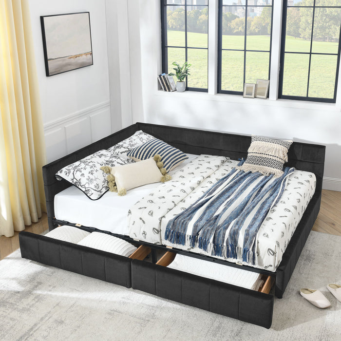 Storage Elegant Upholstered Tufted Bed Frame With Backrest And Armrests