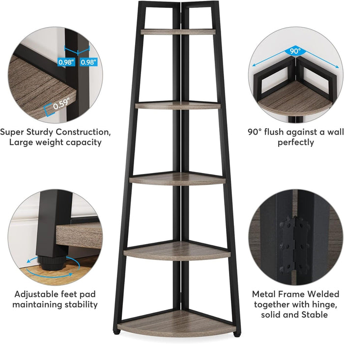 Tall 5 Tier Corner Bookshelf For Living Room