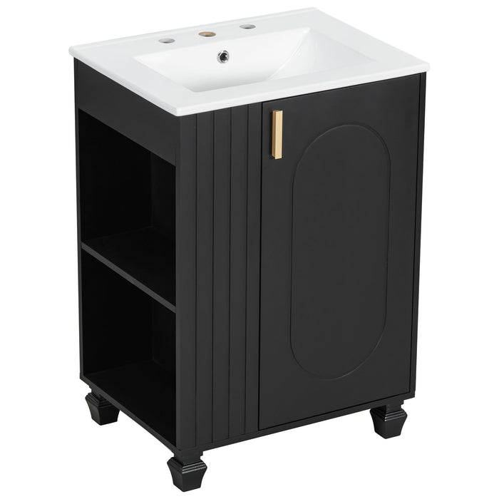 Classic Retro Bathroom Vanity With Sink, Door Shelf, Side Open Storage Frame