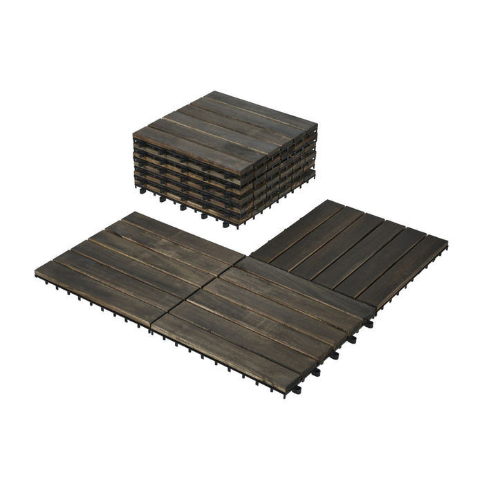Acacia Hardwood Interlocking Deck Tiles, Striped Pattern
