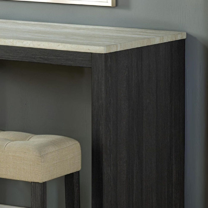 Dining Table Set With Biscuit Tufted Stools - Beige / Black / Gray