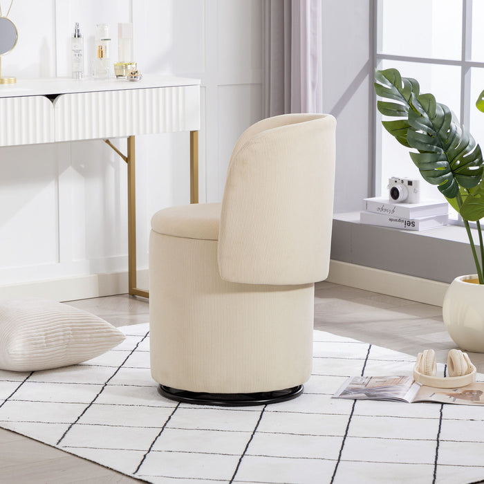 Barrel Chair, Built In Storage, 360° Swivel - Beige