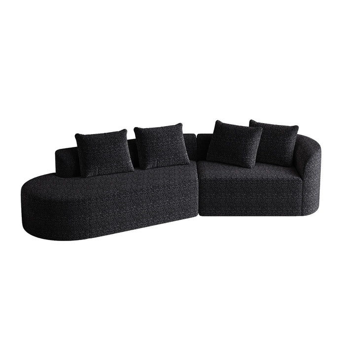 Upholstered Oversized Sectional Sofa, 4 Seater Extra Deep & Wide Seat Curved Cloud Couch With 4 Throw Pillows, Free Combination Living Room - Black