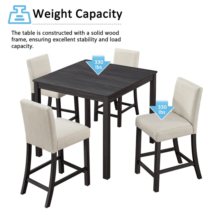 5 Piece Counter Height Table Set With 4 Chairs