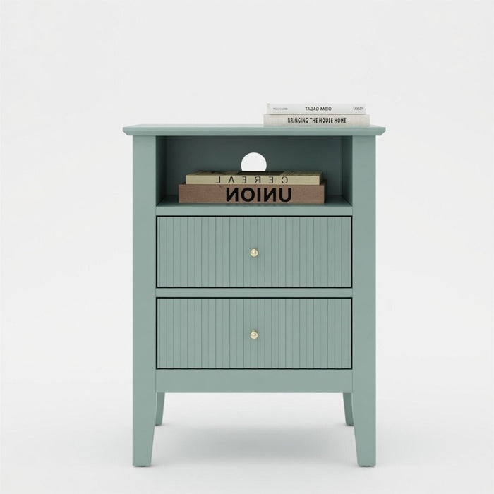 Fluted Nightstand With 2 Drawers