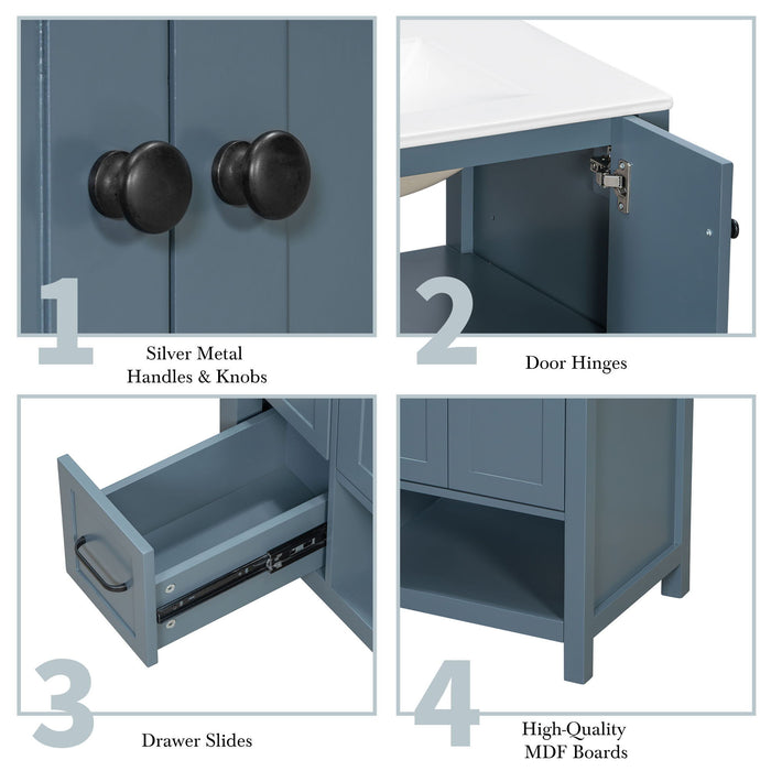 Bathroom Vanity With Sink Top, Bathroom Vanity Cabinet With 2 Doors And 2 Drawers, Open Shelf