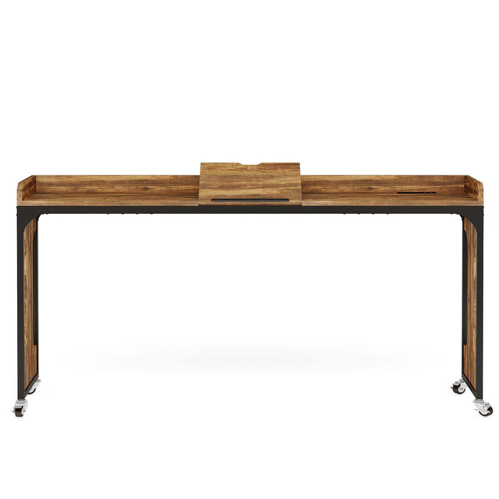 Height Adjustable Overbed Table With Wheels, Queen Size Mobile Laptop Desk, Rolling Computer Cart With Tiltable Stand And Built In Outlets & USB Ports - Rustic Brown