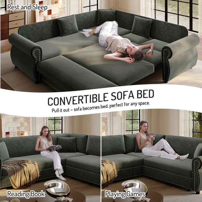 L-Shaped Sofa Couch With Pull-Out Bed