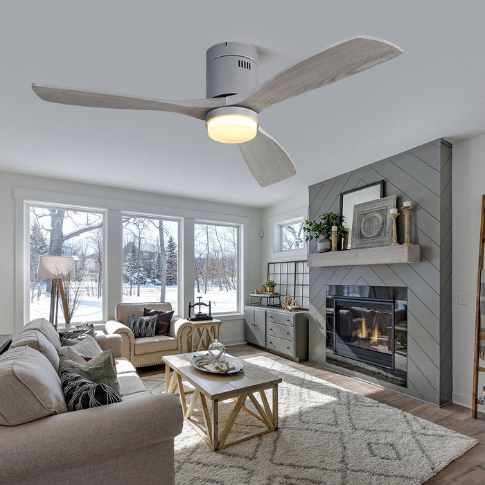 52" Ceiling Fan With LED Light, Reversible DC Motor, Remote Control - Silver