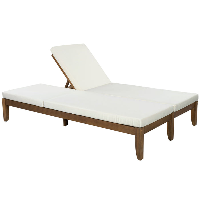 Adjustable Outdoor Patio Lounge Chair 2 Seater Recliner - Beige / Walnut