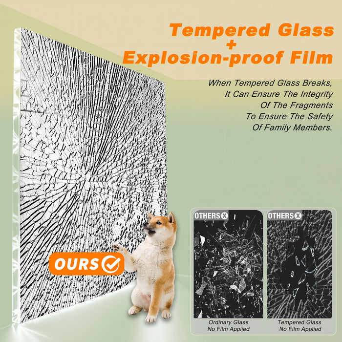 Frameless Double Sliding Shower Door, Tempered Glass, Explosion Proof Film, Square Tube Track - Brushed Gold