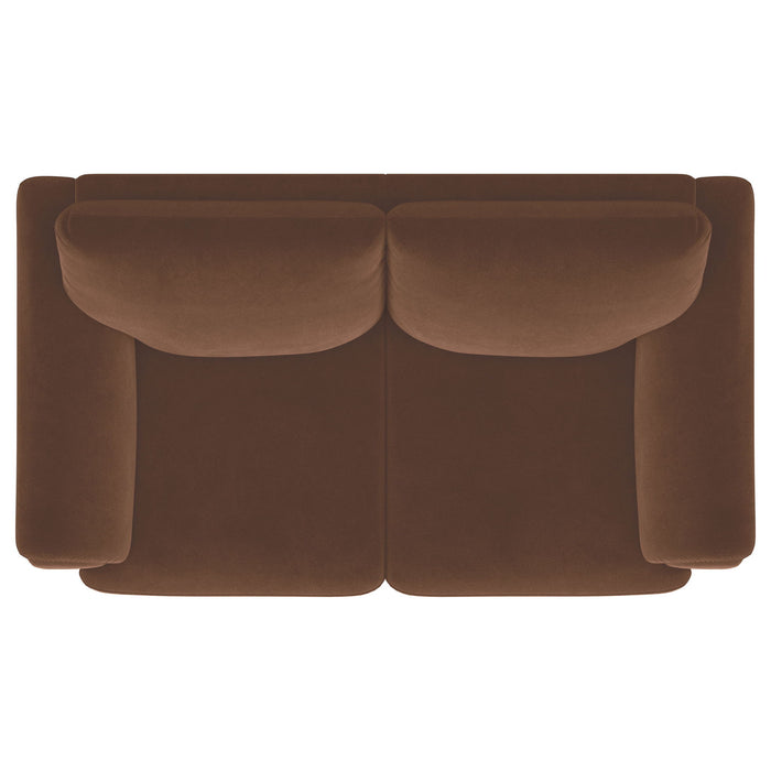 Dania - Upholstered Crescent Loveseat With Curved Tufted Arms - Rust