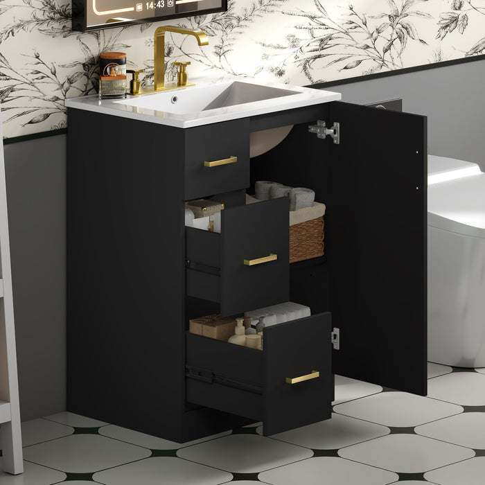 Bathroom Vanity With Sink, Compact Cabinet With 2 Drawers And Soft-Closing Door, Under-Mount Basin - Black