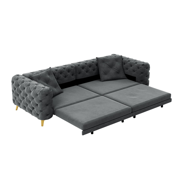 3 In 1 Convertible Sleeper, Deep Seat Pull Out Sofa Bed, Button Tufted