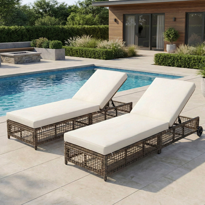 Outdoor Lounge Chair With 5 Position Backrest With Cushion And Wheels